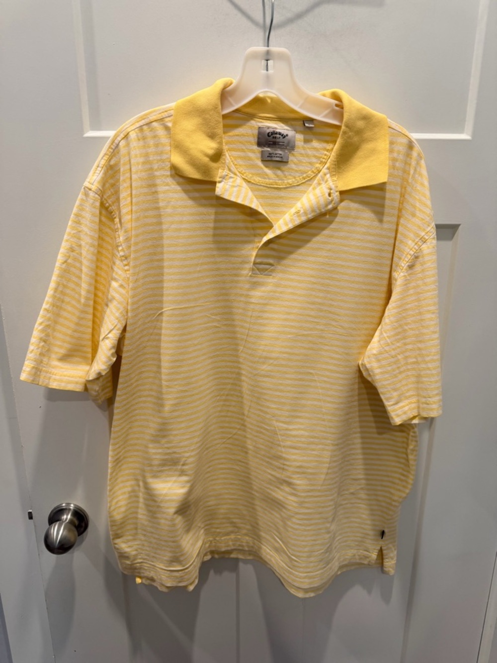 Callaway Golf Polo Shirt Mens Large Yellow Striped Short Sleeve Cotton